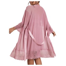 GORGLITTER Women's Plus 2 Piece Robe Pajamas Set Lace Cami Nightgown and Robes Nightwear Dusty Pink XX-Large