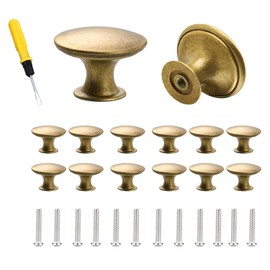ZHITENG Pack of 12 Vintage Cabinet Handles and a Screwdriver, Furniture Handles, Yellow Bronze Cabinet Knobs, Round, Knob for Cupboard, Zinc Alloy for Drawer, Kitchen, Bathroom, Chest of Drawers