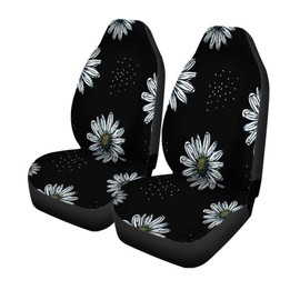 Pinbeam Car Seat Covers Yellow Flower Daisy Pattern in Beautiful Black Blossom Chamomile Set of 2 Auto Accessories Protectors Car Decor Universal Fit for Car Truck SUV