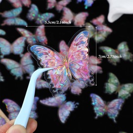 Butterfly Stickers 80pcs Glitter Holographic Butterfly Stickers Colourful Shiny Crystals Waterproof Resin Butterflie Stickers for Scrapbook Supplies Junk Bullet Journals Laptop