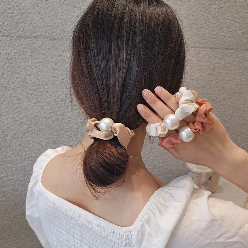Premium-Satin-Haargummi, Seide Haargummi, Perlen-Satin-Dickdarm-Haar-Scrunchies Samt Schwarz, Softer Than Silk Scrunchies