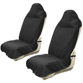 AOTOTON Car Seat Covers 2pcs Black Waterproof Towel Car Seat Cover Universal Fit for Most Trucks SUV Fitness Athletes Pets Gym and Water Sport