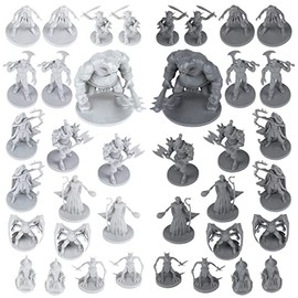 38 Miniatures Fantasy Tabletop RPG Figures For Dungeons and Dragons, Pathfinder Roleplaying Games. 28MM Scaled Miniatures, 10 Unique Designs, Bulk Unpainted, Great for D&D/DND