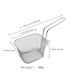 12Pcs Mini Square Fry Bakests French Fries Basket 4.1x3.3x2.6Inches Table Serving Frying Chips Baskets, French Fry Holder for Kitchen Restaurant Party Barbecue(Silver)