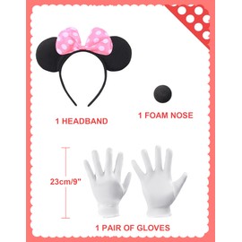 Clundoo Clundoo Damen Maus Mouse Kostüm Tutu mit weiß Gepunktet + Haarreifen mit Maus Ohren + Handschuhe + Nase für Fasching Karneval Motto Cosplay Party, Rosa
