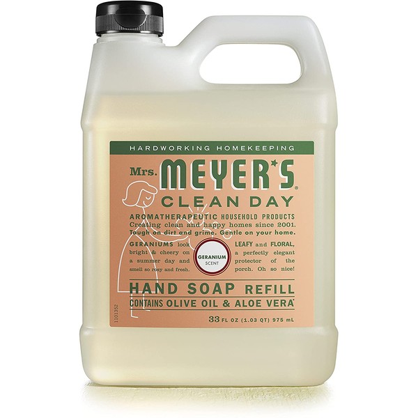 Mrs. Meyer's Clean Day Liquid Hand Soap Refill, Cruelty Free and Biodegradable Formula, Geranium Scent, 33 oz