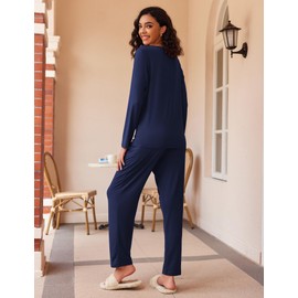 Ekouaer 2 Pack Women's Pajama Set Soft Long Sleeve Sleepwear Loungewear Pjs Sets with Pockets,Medium
