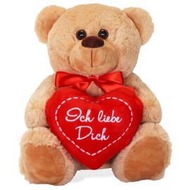 matches21 Teddybär mit Herz/Herzteddy Ich Liebe Dich Hellbraun/beige 25 cm Kuscheltier Schmusetier - Geschenkidee Freundin Klassiker