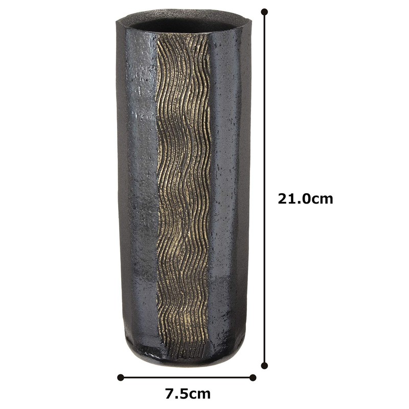 Shigaraki Ware MR-1-2521 Hephimon Vase Flower Base, Large, Vertical, Black,