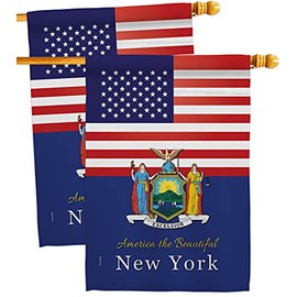 US New York House Flags 2 pcs Pack Americana States USA American Territories Republic Country Particular Area Small Decorative Gift Yard Banner Double-Sided Made In 28 X 40