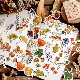 Small Size Fall Scrapbooking Laptop Stickers, 46pcs Doraking Boxed DIY Decoration Autumn Leaves Stickers for Laptop, Planners, Scrapbook, Suitcase, Diary, Notebooks, Album(Falling Leaves, 46pcs/ Box)