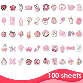 Pack of 100 Pink Cute Stickers, Creative Graffiti Stickers, Girls Stickers, Decorative Stickers, Waterproof Stickers, Water Cups, etc.