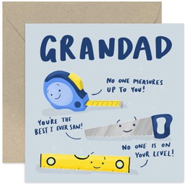 Old English Co. No One Measures Up To You Card for Grandad - Special Birthday Card for Grandfather - Fun Birthday Greeting Card for Him Men - Fun DIY Tools Pun Card | Blank Inside with Envelope