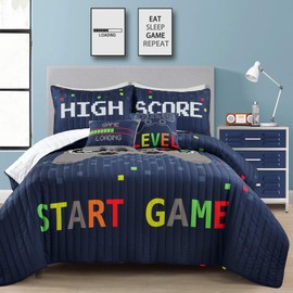 Lush Decor Video Games 5 PieceQuilt Set, Full/Queen, Navy