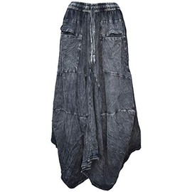 Gheri Women's Cotton Distressed Open Pocket High Low Skirt, Black Stone Washed