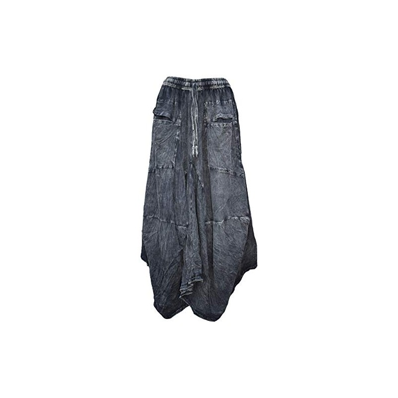 Gheri Women's Cotton Distressed Open Pocket High Low Skirt, Black