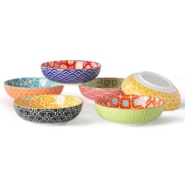 Metahom Small Dessert Bowls, Ceramic Snack Bowls for Kitchen, 11 Oz Colorful Shallow Bowl Set for Ice Cream, Condiments, Side Dishes, Set of 6, Dishwasher & Microwave Safe