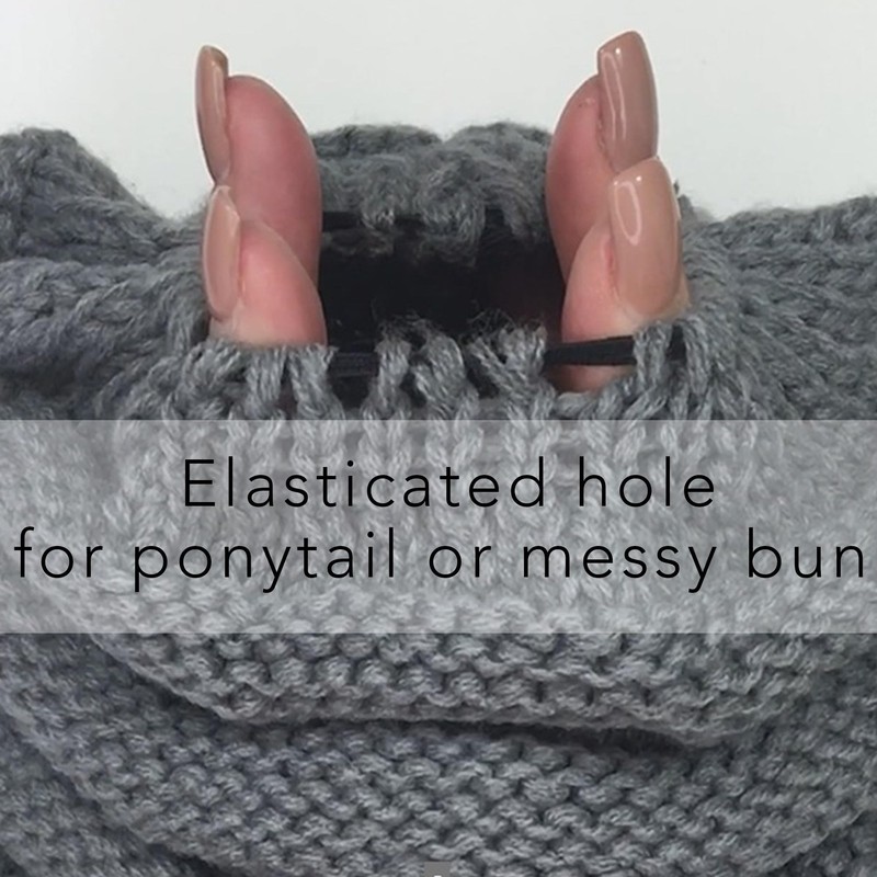 TOSKATOK Ladies Thermal Teddy Fleece Lined Ponytail Beanie Hat-Midgrey
