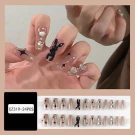 Easter Day Press on Nails Square Long Glossy Full Cover Acrylic Square Rhinestone False Nails with Rabbit Designs Artificial Medium Coffin Holiday Fake Nails Glue Stick on Fingernails for Women Girls