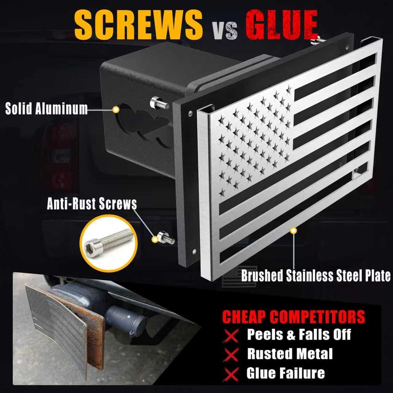 Synrroe 2" Heavy Duty Stainless Steel Flag Hitch Cover, Car