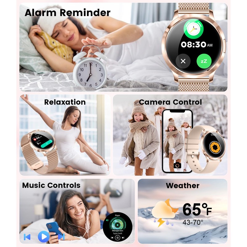 SUNKTA Thin Smart Watch for Women, 1.32" AMOLED Ladies Smart