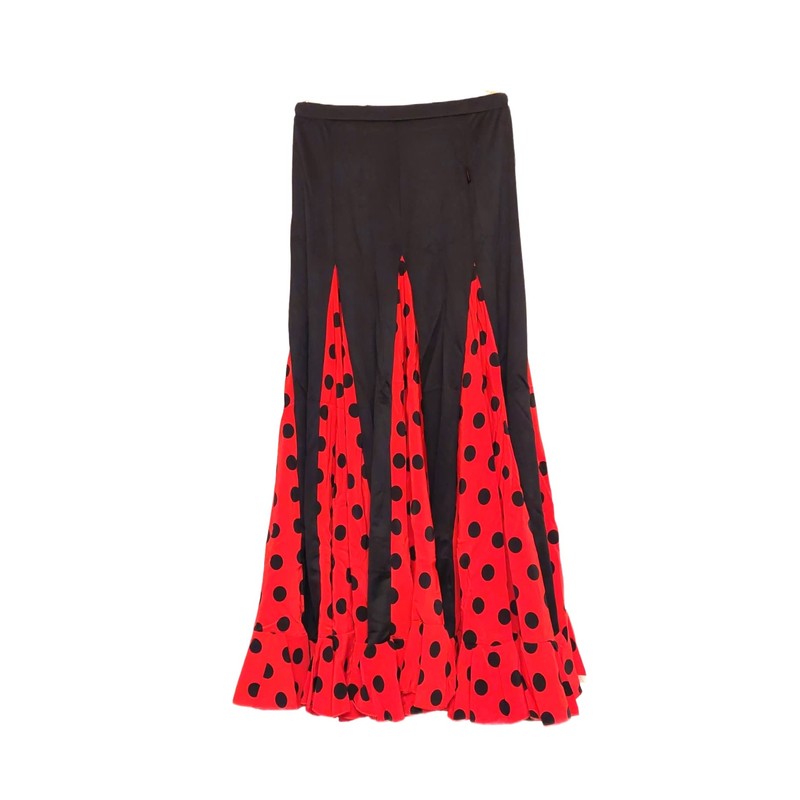 flamifeel Flamenco Dance Skirt Black with Red Dots Black Season