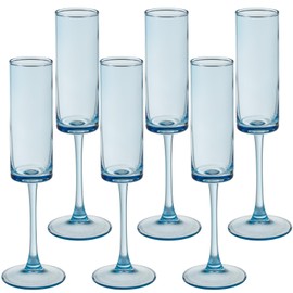6 Pieces Blue Champagne Flutes 6 OZ Straight Sided Wine Glasses Champagne Long Stem Drinking Colored Glasses,Set of 6 Hand Blown Champagne Flutes Goblets for Wedding Cocktail Cups,Cava, Prosecco