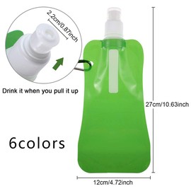 Gukasxi Pack of 6 Foldable Flexible Water Bottles, Reusable Water Bottles with Carabiner Hook, Water Pouch, Foldable Water Bottle for Outdoor Camping, Hiking, Adventure