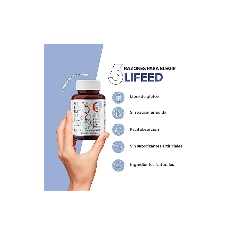 LIFEED5 Complejo B Vitaminas B1, B2, B3, B5, B6, B12