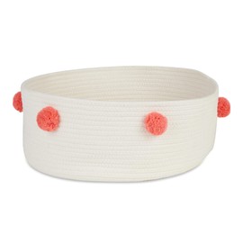 Bone Dry Pet Storage Collection, Decorative Cotton Rope Basket, 15.75x6.25, White/Pink Pom Poms