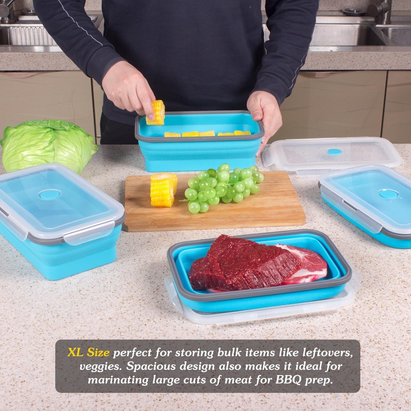 Extra Large Collapsible Food Storage Containers with Lid & Air