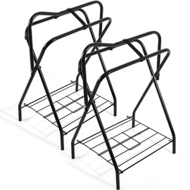 Abbylike 2 Pcs Portable Saddle Rack Foldable Freestanding Saddle Rack Stand Steel Saddle Stand Horse Trailer Organizer for Horse Supplies Accessories Equipment, 22 x 26 x 36 Inches