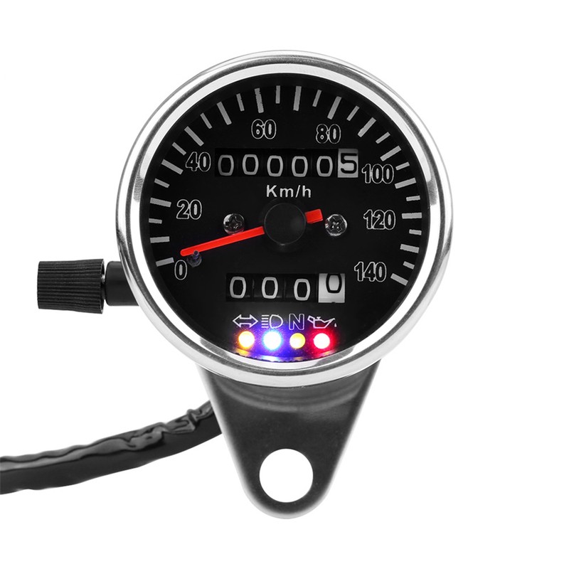 Cafe Racer Custom Motorcycle Mechanical Speedometer with LED Indicator Odometer