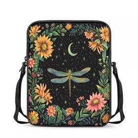 chaqlin Dragonfly Print Crossbody Handbag for Women Girls Cute Sling Shoulder Bags Moon Flower Dragonfly Print Messenger Tote Bags Children Crossbody Purse Mini Wallet