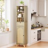 67" Tall Narrow Bathroom Storage Cabinet with Aeched Rattan Doors,