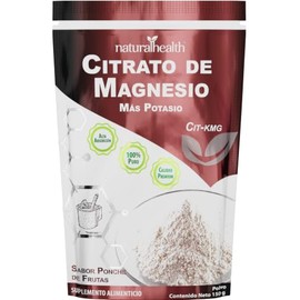Natural Health Citrato de Magnesio y Potasio en Polvo | Suplemento Alimenticio Sabor Ponche de Frutas de Alta Absorción | Bolsa con 150 g