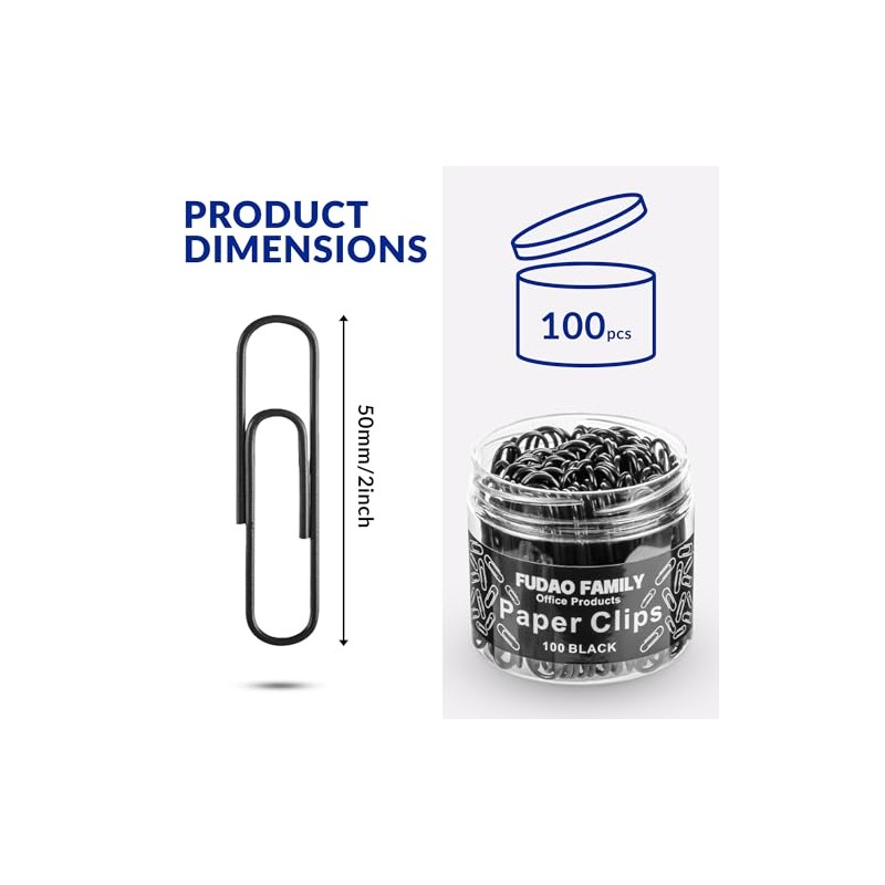 Juego de 100 clips Jumbo - 5,1 cm - Negro