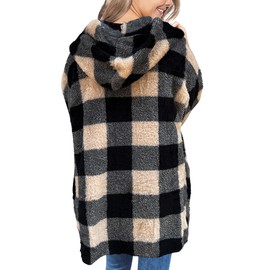 LookbookStore Oversized Cardigan Women Winter Hooded Chunky Cardigan Winter Jackets Stylish Fuzzy Lounge Wear Bed Jackets Black Apricot Plaid Fall Cardigan Jackets Homewear Size M Size 8 10