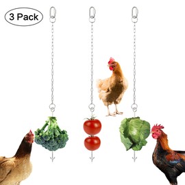 Geila Chicken Veggies Skewer Fruit Food Holder Chicken Toy for Hens, 3 Pcs Pet Chicken Vegetable Hanging Feeder Toy, Stainless Steel Foraging Toy for Hens Large Birds Treat Skewer (3PCS)