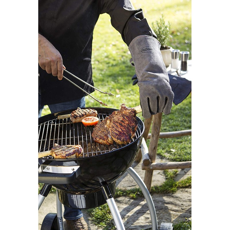 Rösle Barbecue Gloves, 2-Piece Leather, Certified, Universal Size 24/XL in