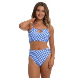 Hobie Women's Standard Bralette Bikini Swimsuit Top, Sea Blue//Check Me Out, S