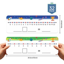 32 Packs Numbers Line Dry Erase Board Cards, 4"x12" Double Sided Numbers Line Dry Erase Board, 0-10 on one Side and 0-20 on The Other Side; Classroom Must Haves Home Desktop Portable Math Whiteboards