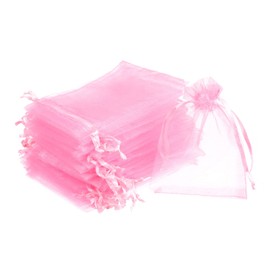PATIKIL Organza Bags, 100 Pcs 4.72x3.5 Inch Drawstring Mini Pouches Favor Gift Candy Jewelry Bags for Christmas Thanksgiving Festival Party Wedding, Pink