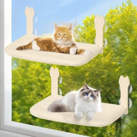 Turbosus 2025 New Cat Window Perch (2-Pack) – Upgraded Pet Window Perch, Enhanced Safety, Stability & Comfort for Indoor Sunny Lounging​ Cat Hammock.(Beige)