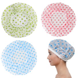 3 Pack Reusable Shower Caps, Durable Waterproof Shower Cap, Portable Elastic Bathing Hair Cap For Women Spa Salon