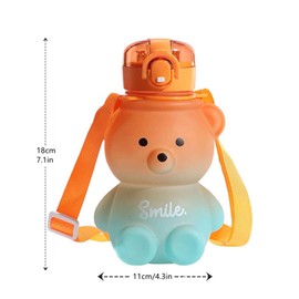 Yeanifeana Cute Teddy Bear Water Bottle 27oz with Straw & Adjustable Strap, BPA-Free Leakproof Portable Drinking Cup for Girls, School, Sports, Travel (Orange)