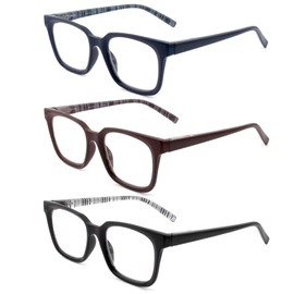 SOPHILY 3 Pack Square Reading Glasses for Men Women, Mens Readers Spring Hinge PC Frame, Black Blue Brown, +2.50