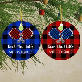 DECORLUXES Pickleball Christmas Ornaments, Acrylic Set 2 Round Christmas Pickleball Ornaments for Family, Friends, Gifts for Pickleball Lovers, Christmas Tree Decoration