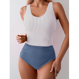 Eomenie Two Piece Tankini Swimsuits for Women Tummy Control Bathing Suits Cutout Back Swim Tank Top with High Waisted Bottom