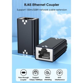 Ethernet Koppler 1 Gbit/s, Ethernet Kabel Extender, Gigabit RJ45 Koppler Steckverbinder zur Verlängerung von Netzwerkkabeln bis zu 100 m, Kompatibel mit Cat5 Cat5e Cat6 Cat6A Cat7 Kabeln, Schwarz